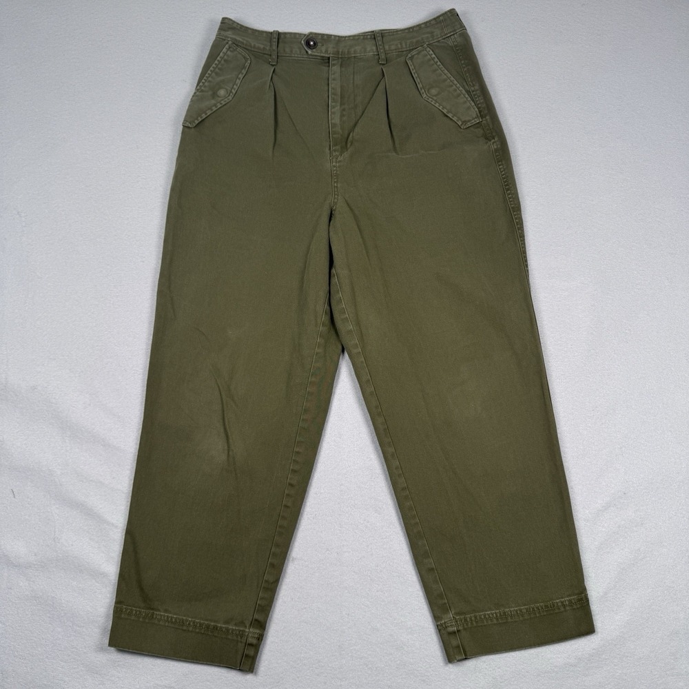 Madewell Pleated Taper Wide Leg Pants Women's 10‎ High Rise Cropped Green
